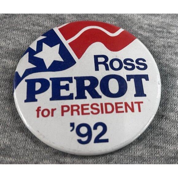 Vintage Ross Perot For President 1992 Political Metal Pinback Button - Picture 1 of 4